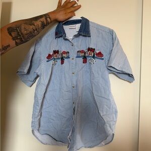Blue Striped Women’s Shirt with Embroidery